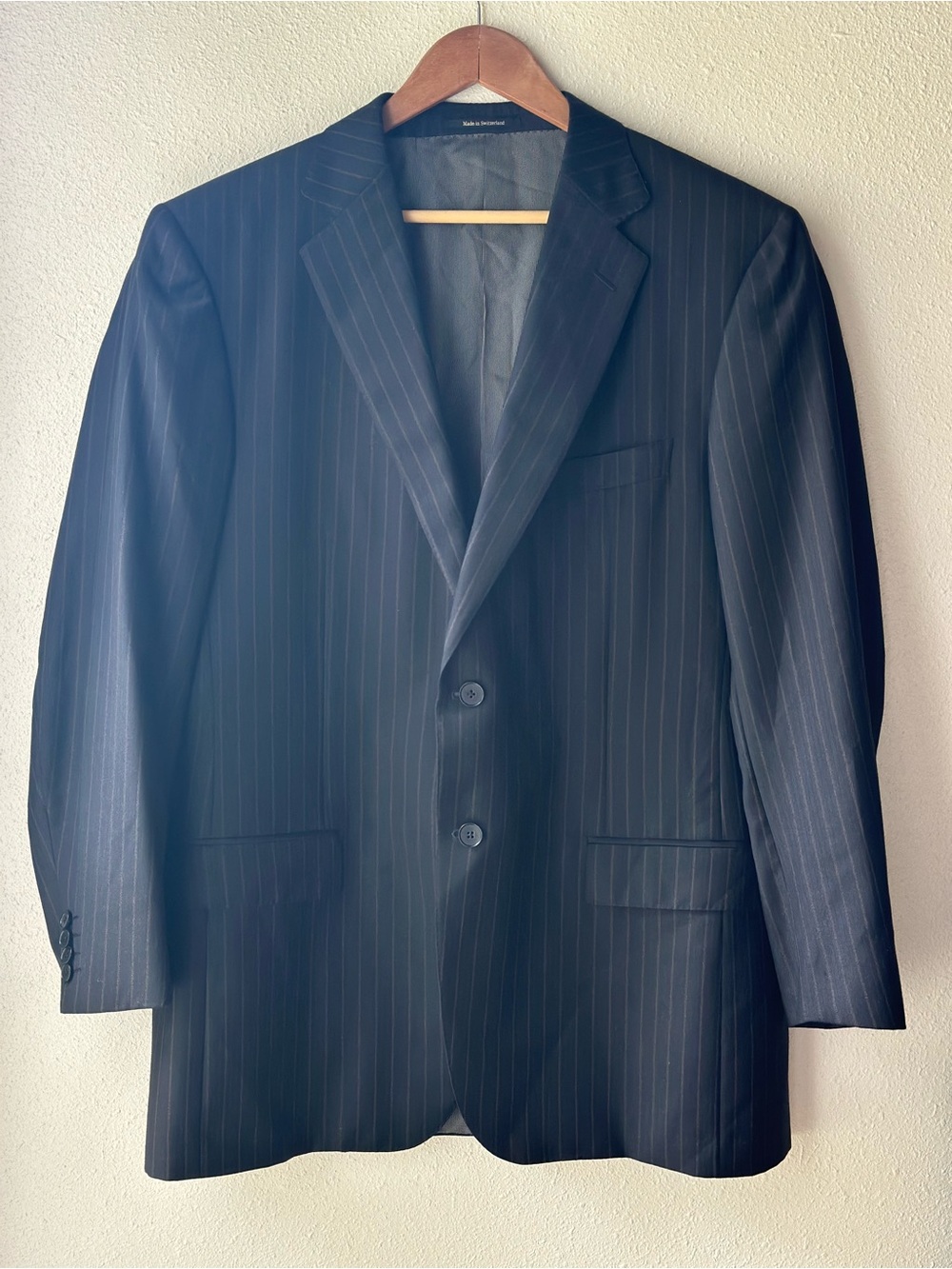 Ermenegildo Zegna Trofeo Suit Jacket Blazer Black Pinstripe Wool Mens 42L
